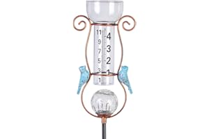 Venniy Rain Gauge Outdoor with Crystal Ball, Solar Garden Rain Gauge for Yard, Lawn, Garden, Fence Decoration
