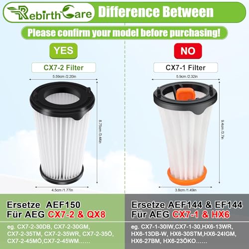 Rebirthcare Pack of 6 Filters for AEG Ergorapido Battery Vacuum Cleaner Accessories AEF150 CX7 Flexibility Animal Replacement Filter for All CX7-2 & QX8 Animal X Power CX7-2-45an CX7-2-i360 CX7-2-s360