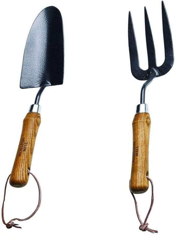 Moulton Mill Carbon Steel Garden Hand Fork and Trowel with Brown