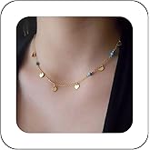 Andelaisi Boho Coins Turquoise Choker Necklace Vintage Sequins Pendant Necklace Gold Turquoise Beaded Necklace Adjustable Disc Turquoise Chain Necklace Jewelry for Women