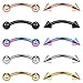 Ruifan 10PCS Assorted Colors Eyebrow Piercing Jewelry Curved Barbell with Balls&Spikes Kit Eyebrow Tragus Lip Ring 16g 16 gauge 12mm