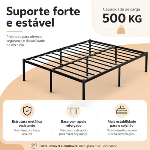 Estrutura De Cama De Metal, Não Precisa de Box Spring,Com Espaço De Armazenamen Cor Preto (FULL)