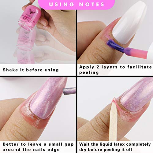Liquid Latex for Nails Cuticle Guard - Ejiubas Peel Off Liquid Latex for Nail Stamping Kit Nail Protector Nail Polish Barrier Skin Nail Liquid Tape 1 Bottles with 10pcs Wooden Sticks