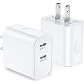 Dual USB C Charger Block, 2Pack PD 20W Fast Charging USBC Wall Charger Block, 2 Ports USB-C Power Adapter Charging Block for 
