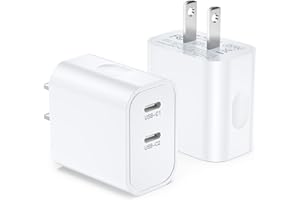 Dual USB C Charger Block, 2Pack PD 20W Fast Charging USBC Wall Charger Block, 2 Ports USB-C Power Adapter Charging Block for 