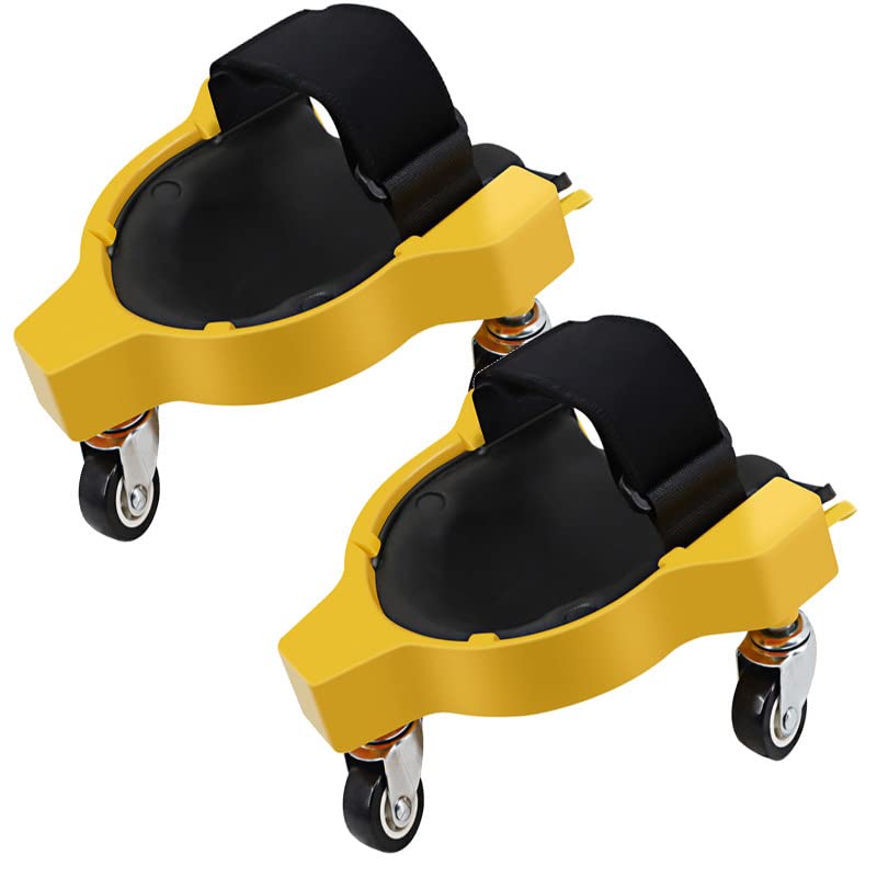 2 Pcs Knee pads work Durable Heavy-Duty kneeling Pads with 3 Casters & Comfortable Gel Cushions, Full 360 Degree Turn Capability Red -Ideal for any Floor Job for Construction Flooring Gardening,Yellow