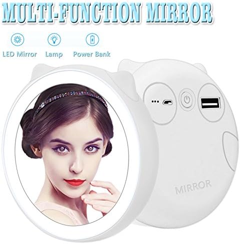 BMK LED Lighted Makeup Mirror Lamp with Power Bank, Travel Compact Illuminated Cosmetic Mirror (White)