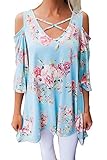 Alvaq Women Sexy Crisscross V Neck Cold Shoulder Floral Top (S-XXL)
