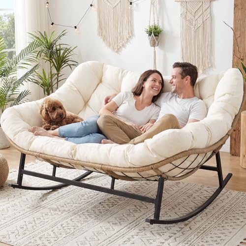 NICESOUL Oversized Double Rocking Papasan Chair with Thick Cushion, 2 Person Big