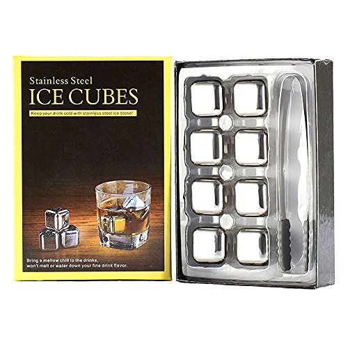Whiskey Stones Reusable Chilling Stainless Steel Ice Cubes Gift Set for Scotch Whisky, Tequila,Vodka, Liqueurs, White wine , pack of 8