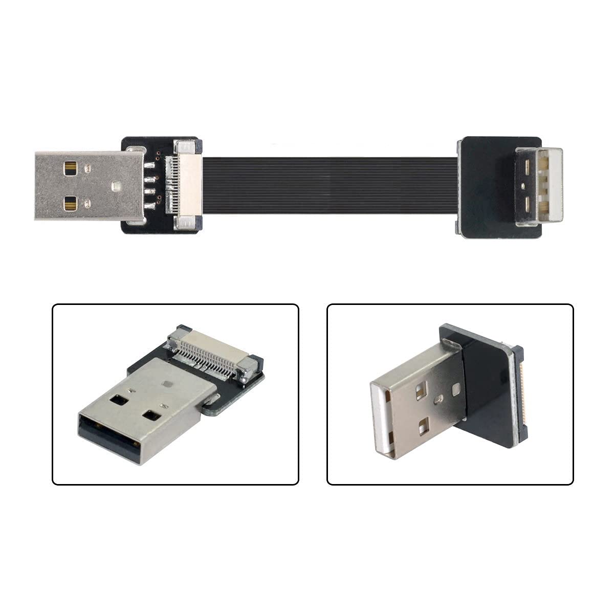 cablecc Up Angled USB 2.0 Type-A Male to Type-A Male Data Flat Slim FPC Cable 90 Degree for FPV & Disk & Scanner & Printer 200CM