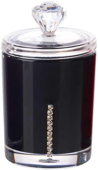 JUNGEN Acrylic Cotton Swabs Box Cotton Bud Holder Q-tip Dispenser Makeup Organizer with Rhinestone Decoration Black