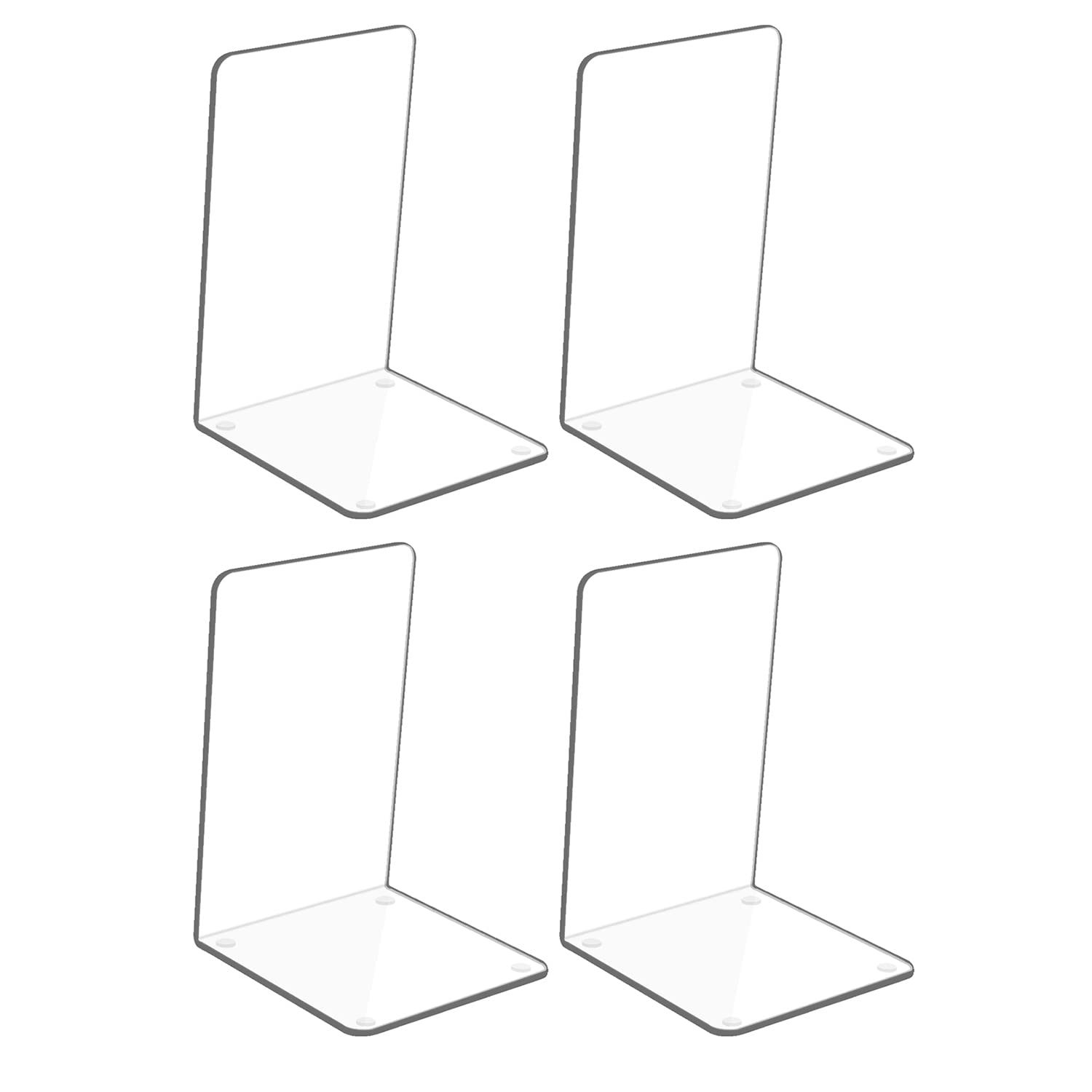Book Ends, Hiziwimi 4 Pcs Acrylic Bookends for Heavy Books - Clear Book Ends for Shelves, Office, Home, Library, Decorative Book Holder for Shelf, Desktop Book End - Non-Slip, Transparent, 7.08"x4.72"