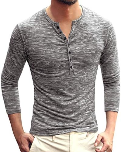 DAYLIN Men Autumn Casual Brief Comfortable Solid Color Long Sleeve V Neck Button Slim T-Shirt Tops Blouse M~3XL