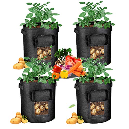 Affyrex Premium Portable Potato Planter Bag with Handles Plants Extra Thick Grow Bags Potato Planter Bag Grow Bags for Ventilated Plants Vegetables, Potato, Carrot, Onion, Fruits (7 Gallons, 4 Pack)