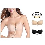 Strapless Bras, 2 Pack Reusable Invisible Self Adhesive Backless Push Up Drawstring Bra for Women (C)