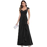 Gjvgj Cap Sleeve Mother of The Bride Dresses V Neck Chiffon Lace Formal Gown Long Ruffle Bridesmaid Dress