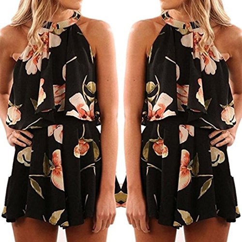 Kollmert Summer Womens Floral Halter Beach Vest Shirt Tops Blouse Shorts Pants Set (XL, Black)