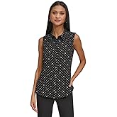 KARL LAGERFELD Sleeveless Collared Button Front Blouse