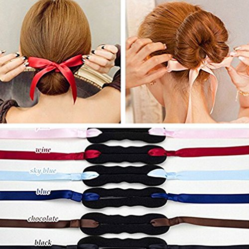 Frcolor 3pcs Ribbon Magic French Twist Bun Maker Clip Hook Holder Magic Roll Rings Donut Updo Chignon Former Pads Foam Sponge Hair Styler