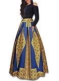 VLUNT Women's African Floral Print A Line Long Skirt Pockets Two Pieces Maxi Dress