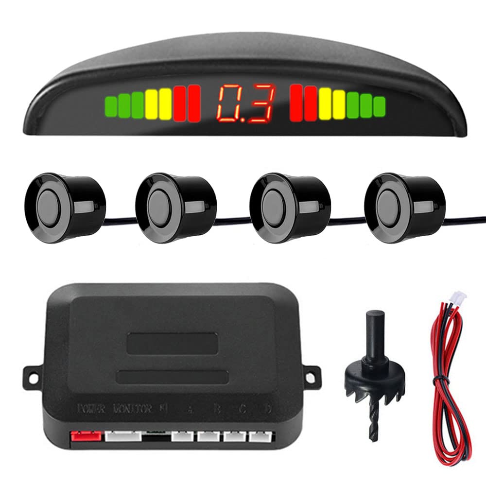 MOCNT Car Reverse Parking Sensors Car Rear Reverse Parking Radar System Car Parking Sensor Kit 4 Rear Sensor Auto Sound Alarm Alert Reverse Backup Radar Display Black