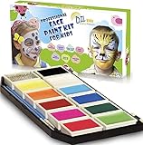 DIL Face Paint Kit for Kids - 11 Colors, Glitter, Brushes, Stencils - Painting Palette for fun-filled face designs - Nontoxic, Water-Based, Easy Application&Removal - DOUBLE BONUS Wipes & Online Guide