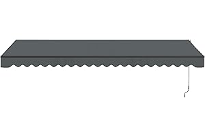 Aleko 20x10 feet Caribbean Style Electric Black Frame Awning, Remote Control Motorized & Manual Crank, Outdoor Shade Canopy with UV-Resistant Fabric - Charcoal Gray