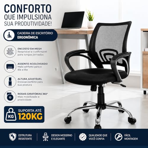 Cadeira de Escritório Ergonômica Begônia Mesh Giratória Regulável com Rodinhas Encosto Respirável para Home Office e Escritório e Estudos