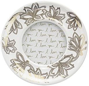 Parisian Home Ceramic Round Picture Frame, Floral, Gold, 4" x 4" in. for Home, Kitchen, Living Room, Girls, Women, Family Photos, Gift, Table Stand, Wall Hanging