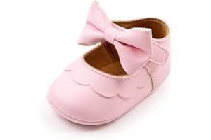 CLOUCKY Baby Girls Mary Jane Flats Dress Shoes Toddler First Walkers Bowknot Soft Rubber Sole Prewalker Shoes