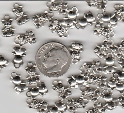 50 SMALL METAL SILVER TONE TEDDY BEAR CHARMS. FROM Jewelry Making Supply Charms Wholesale by BP - A2