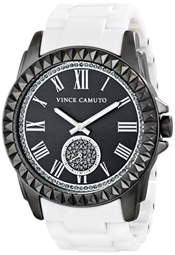 Vince Camuto Women's VC/5191GYWT Swarovski Crystal Accented Gunmetal and Matte White Ceramic Bracelet Watch