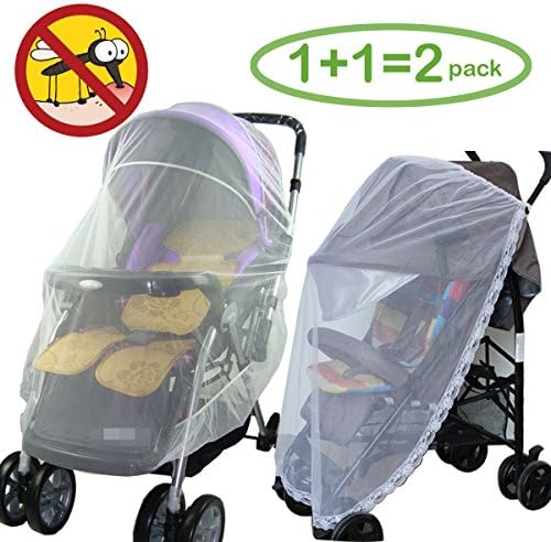 Baby Stroller Mosquito Net Fits Most Pushchair Carriers Pram Cribs Car Seats Cradles Bee Net Insect Netting,Universal Size Full &amp; Half Cover,White,2 Pack