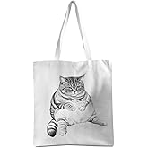 Chubby Grey Tabby Cat Pattern Tote Bags for Women Friends, Large Capacity Portable Travel Beach Bags, Reusable Durable Shoulder Bag Tote Bag for Shopping Vacation Work Gym, Cat Lover Gifts