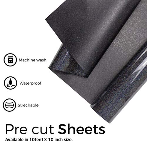 JANDJPACKAGING Glitter Black Heat Transfer Vinyl HTV for TShirts