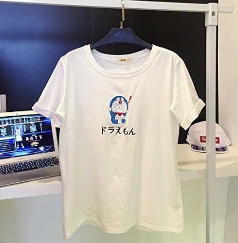 Amazon 半袖tシャツ 韓国ulzzang 丸首tシャツ 可愛い レディースtシャツ ドラえもん 刺繍 Logo Tシャツ カットソー 通販