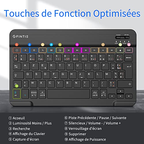 FINTIE Wireless Bluetooth Keyboard 10 Inches [French AZERTY] Lightweight Slim Keyboard for iPad, Android Tablet Samsung Galaxy, Xiaomi/Redmi Pad, Huawei/Honor Pad etc, Black