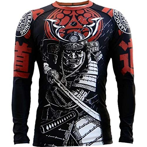 Hardcore TrainingMen's Rash Guard Compression Long Sleeve Jiu Jitsu, MMA No-Gi, Tight BJJ Grappling Base Layer Combat