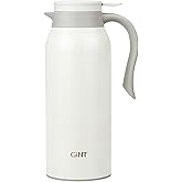 GiNT 51 Oz Stainless Steel Thermal Coffee Carafe, Double Walled Vacuum Insulated Flask, 12 Hour Heat Retention, 1.5 Liter Tea, Water, and Coffee Dispenser (Upgraded version White)