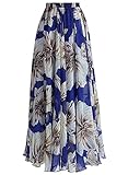 MICHEN women's summer print high waist fold chiffon Maxi long skirt