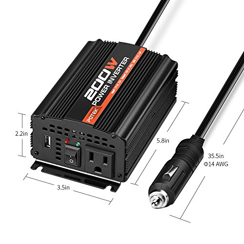 POTEK 200W Power Inverter DC 12V to 110V with 2A USB Charging Port for Laptop, Tablet and Smart Phone