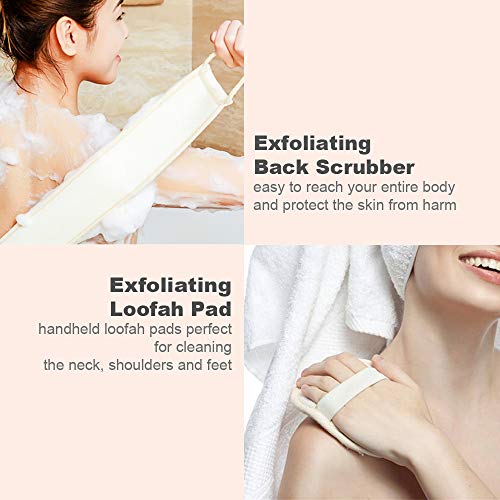 TINMARDA 2 IN 1 Exfoliating Back Scrubber & Sponge Pad for Shower, Body Brush Back Brush Bath Spa Washer Natural Loofah Scrubber for Men and Women