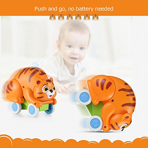 oakome Pull Back Car Toys,Friction Powered Soft Animal Push and Go Vehicles Toys for 2 Years Old Boys Girls and Toddlers (Tiger)