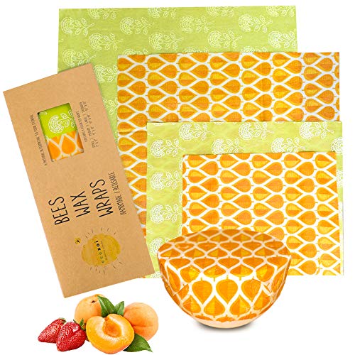 Ecozoi REUSABLE Beeswax Food Wraps, Assorted 4 Pack Sandwich Wraps, Plastic Free Food Storage Ideal for Kitchen Storage, Bread Wraps, Vegetable & Fruit Bowl Covers, zero waste | 1S, 1M, 1L, 1XL