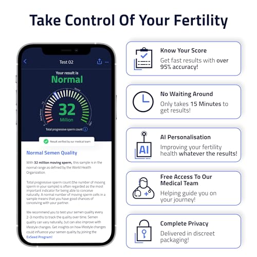 ExSeed Completely-at-Home Male Fertility Test - Sperm Count, Progressive Movement & Volume with Home Sperm Test in 15 Minutes with Accurate Results Using Your Smartphone. 2-Test Kit.