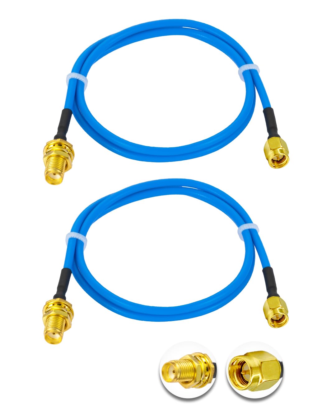 Vecys 2PCS SMA Male to Female RF Coaxial Cable 50 Ohm 20" /50CM RG405 SMA RF Coax Pigtail Cable