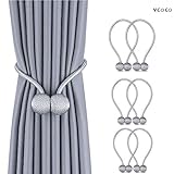 KLGO 6 Pack European Style Magnetic Woven Texture Rope Curtain Tiebacks, The Most Convenient Drape Tie Backs,Decorative Weave Rope Holdback Holder,Gray