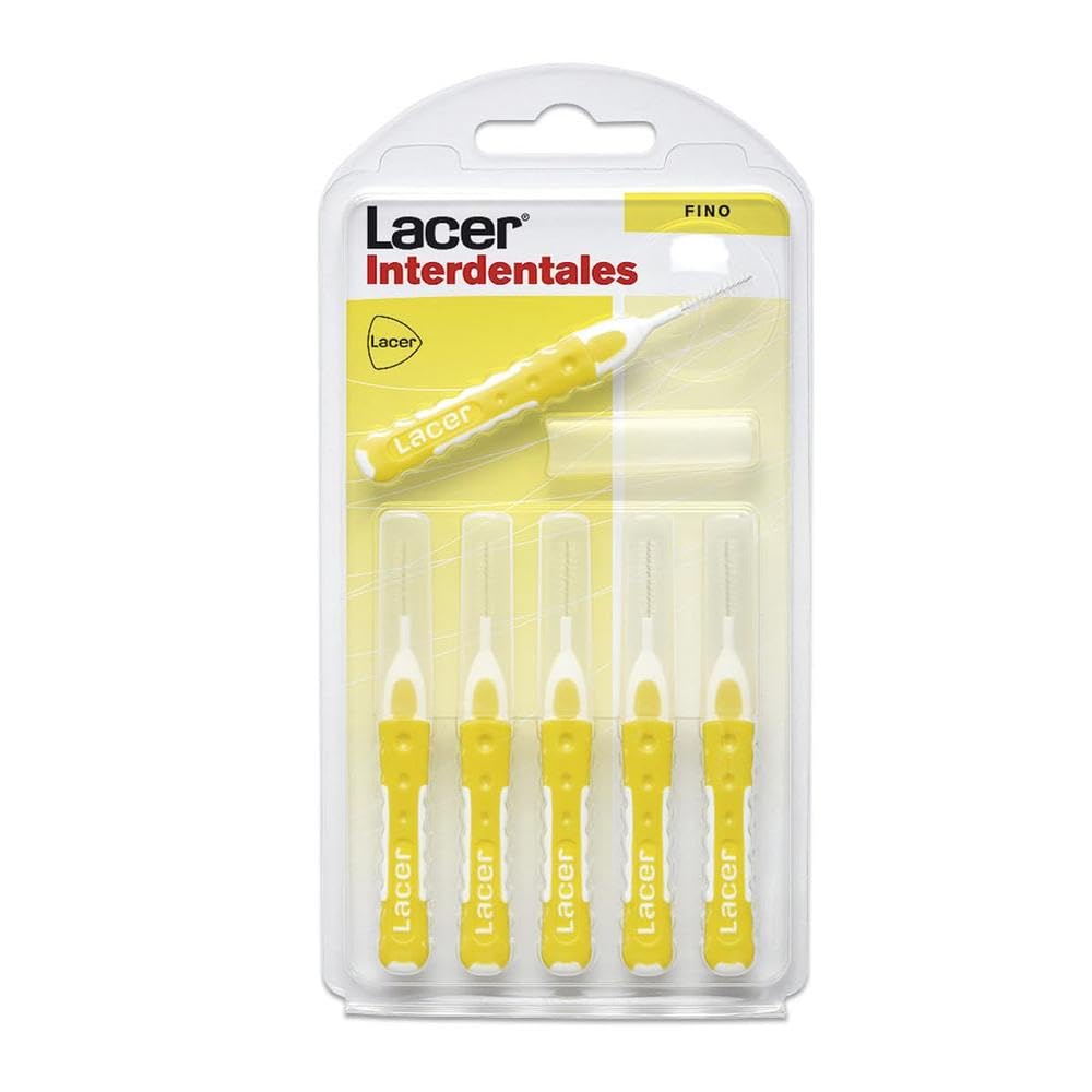 Lacer INTERPROXIMAL â€“ Fine Straight Interdental Brush 6 Units, Bi-Material and Non-Slip Handle, Flexible Neck, Maximum Efficacy, Tynex Filaments, Prevents and Removes Bacterial Plaque