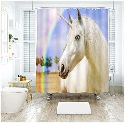 Blisfille Shower Curtains 200 X 240 Fabric Polyester Waterproof Mildew Rainbow White Horse 120X180Cm